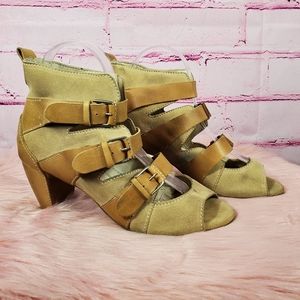 All Saints Suede And Leather Buckle Heeled Sandals